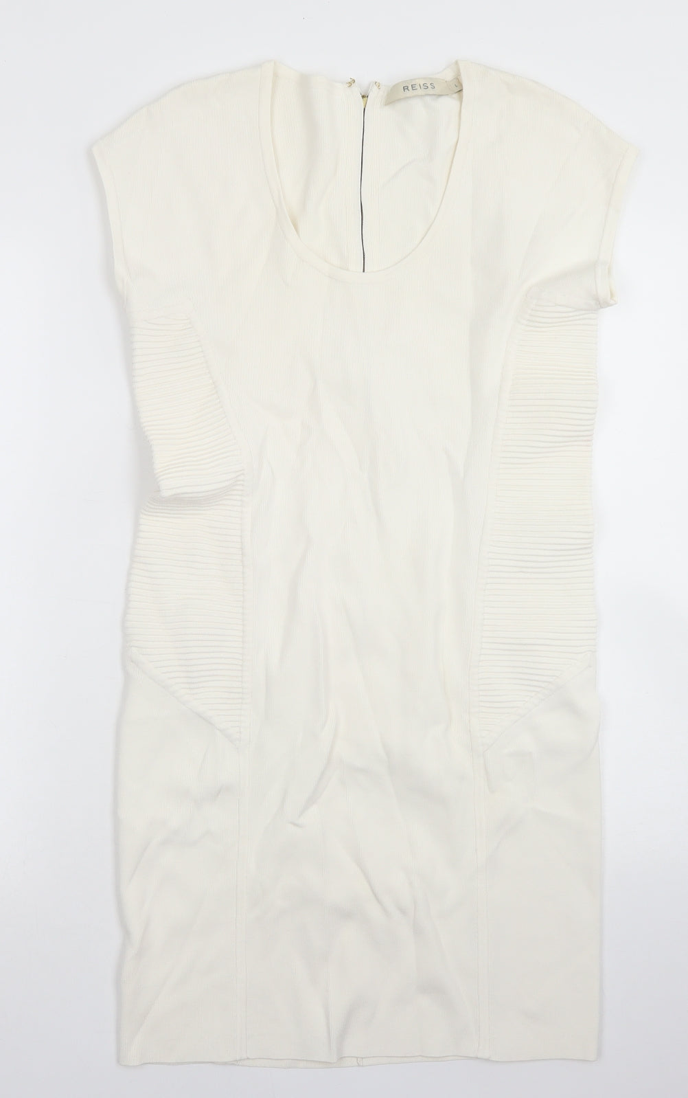 Reiss Womens White  Viscose Bodycon  Size L  Scoop Neck Zip