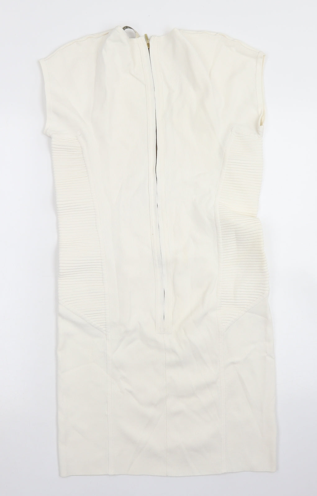 Reiss Womens White  Viscose Bodycon  Size L  Scoop Neck Zip