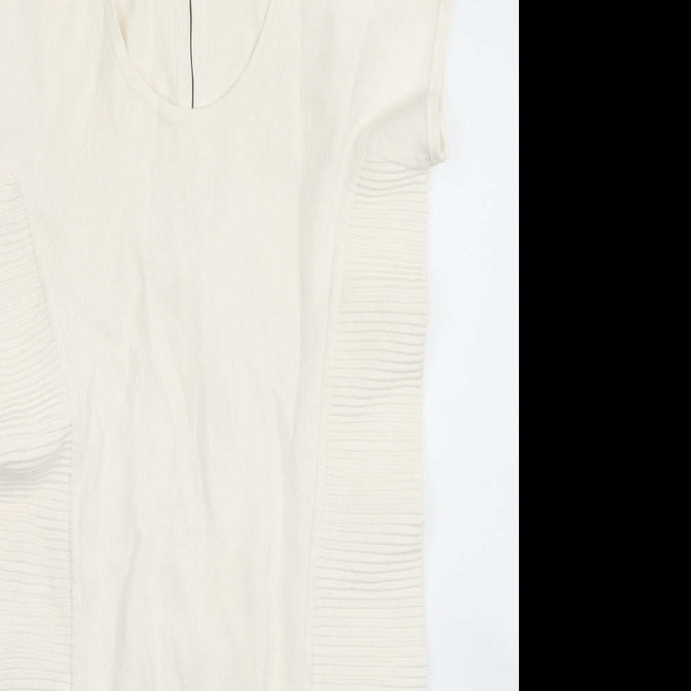 Reiss Womens White  Viscose Bodycon  Size L  Scoop Neck Zip