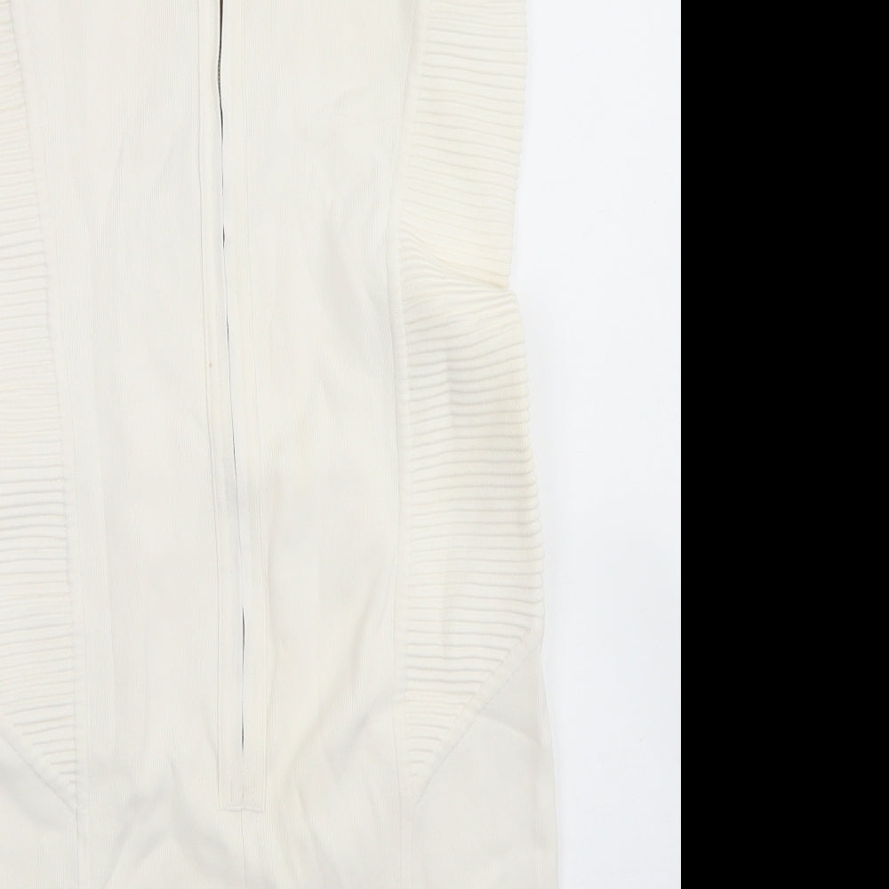 Reiss Womens White  Viscose Bodycon  Size L  Scoop Neck Zip