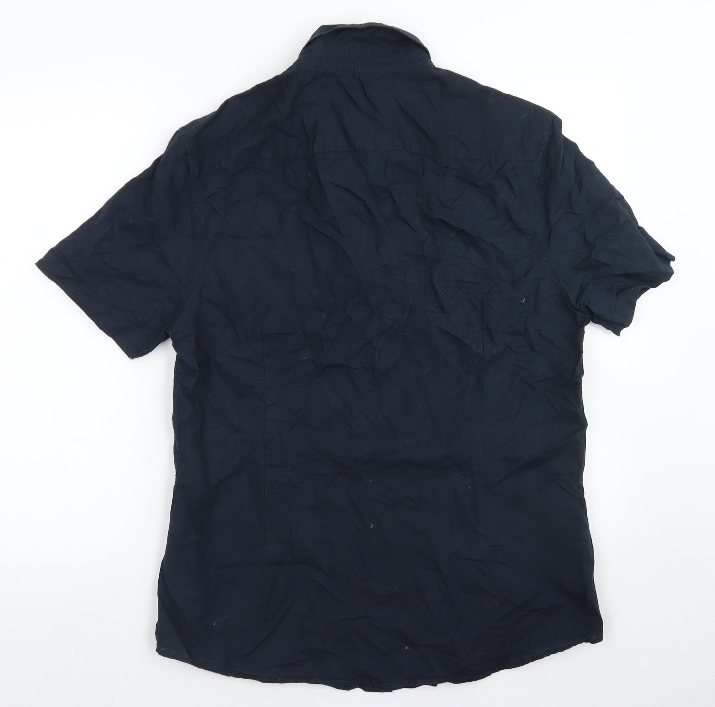 M&S Mens Blue  Cotton  Button-Up Size L Collared Button