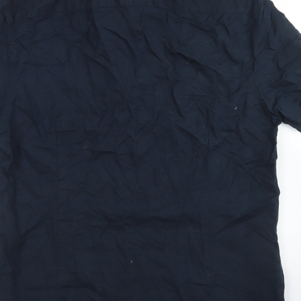 M&S Mens Blue  Cotton  Button-Up Size L Collared Button