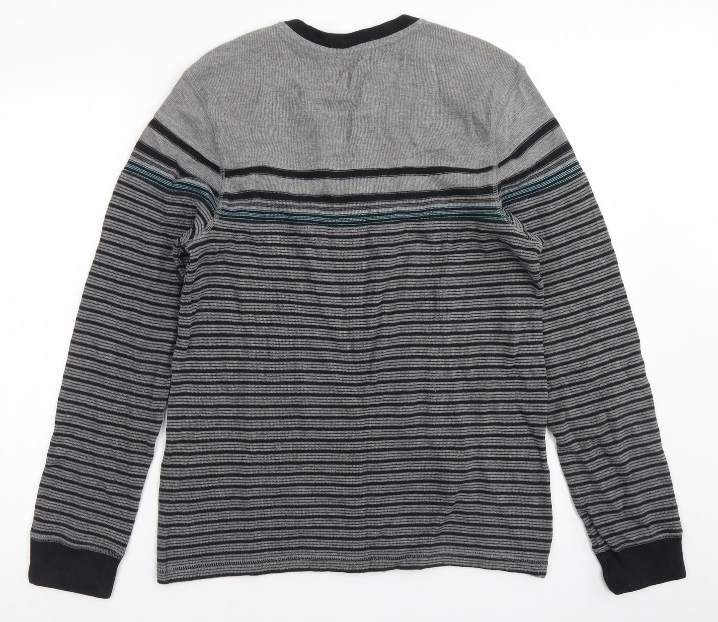 George Mens Grey Round Neck Striped Cotton Pullover Jumper Size M