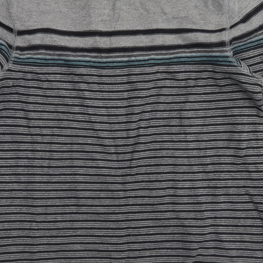 George Mens Grey Round Neck Striped Cotton Pullover Jumper Size M