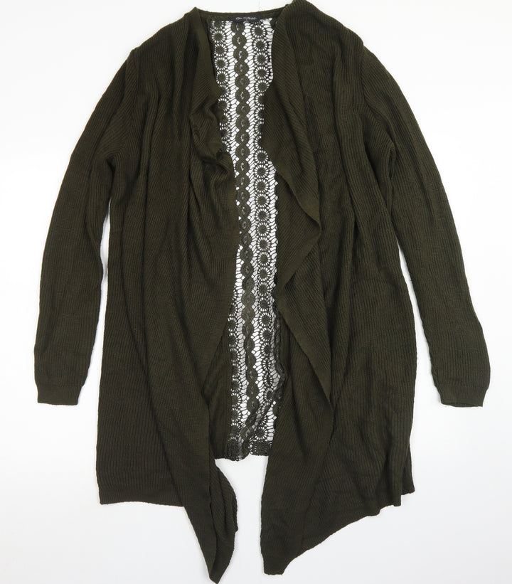 Miss Selfridge Womens Green Round Neck  Acrylic Cardigan Jumper Size S   - Lace back Detail