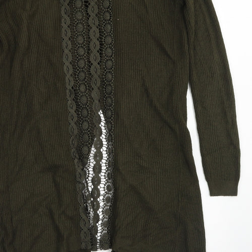 Miss Selfridge Womens Green Round Neck  Acrylic Cardigan Jumper Size S   - Lace back Detail