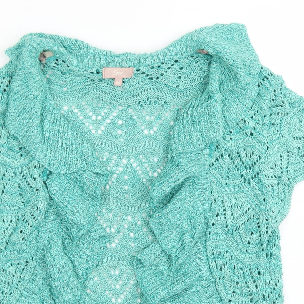 Soon Womens Blue Round Neck  Cotton Cardigan Jumper Size 20