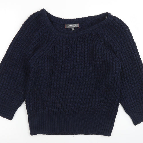 Limited Collection Womens Blue Round Neck  Acrylic Pullover Jumper Size S