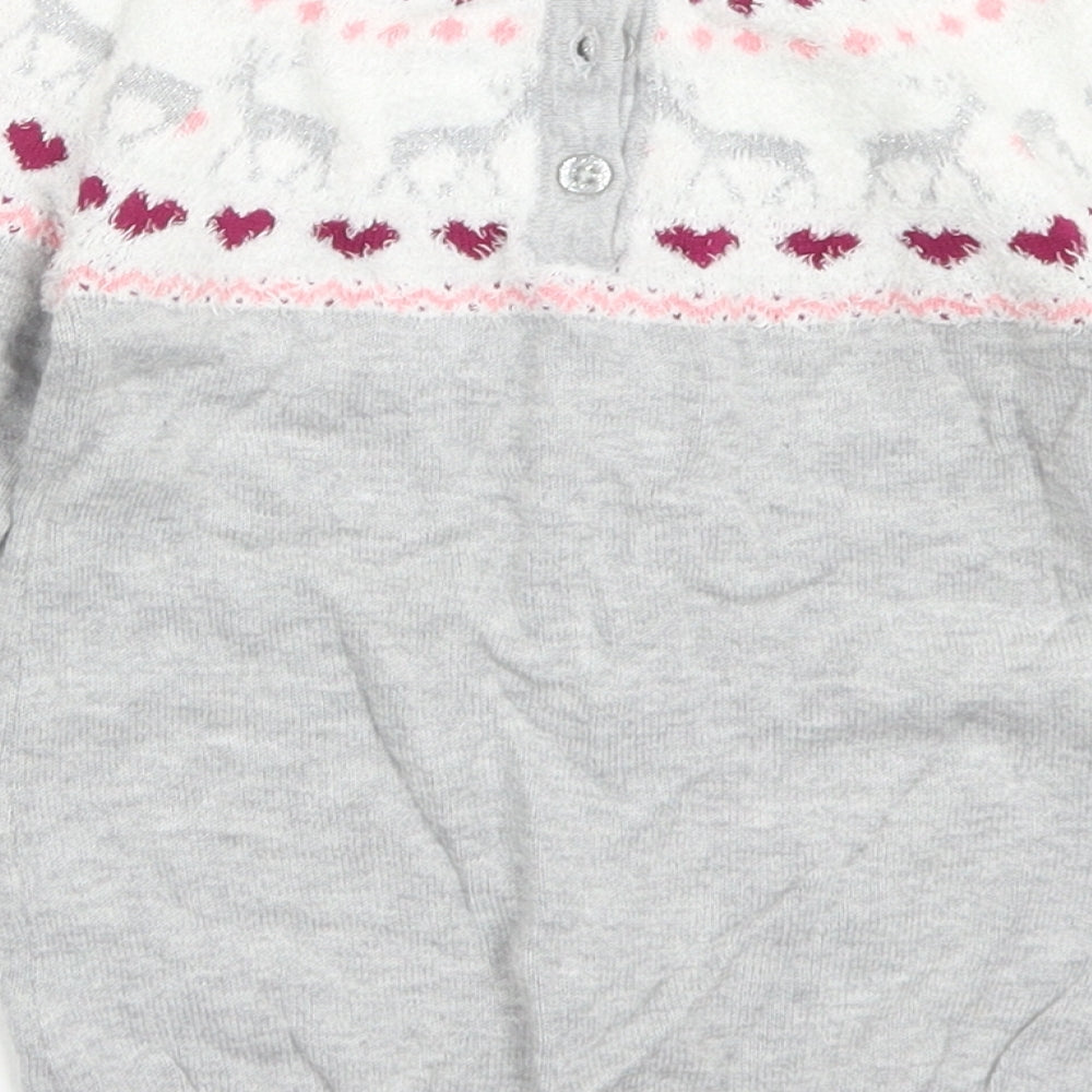 Young Dimension Girls Grey Fair Isle Cotton Pullover Jumper Size 9-12 Months  Button - Christmas Jumper