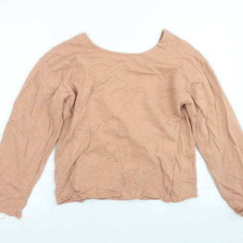 Zara Womens Brown  Cotton Wrap T-Shirt Size S Off the Shoulder - Plunge back