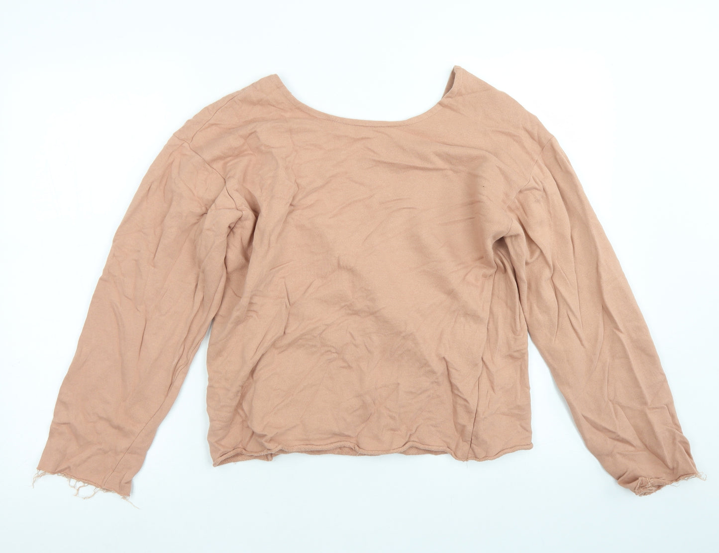 Zara Womens Brown  Cotton Wrap T-Shirt Size S Off the Shoulder - Plunge back