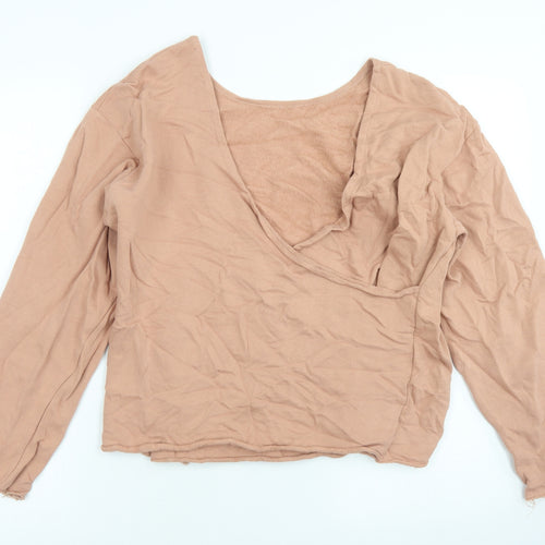Zara Womens Brown  Cotton Wrap T-Shirt Size S Off the Shoulder - Plunge back