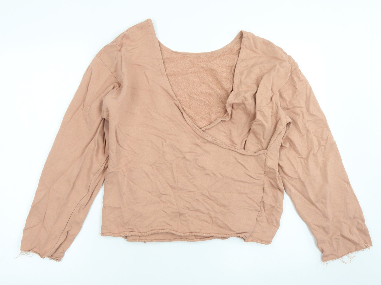 Zara Womens Brown  Cotton Wrap T-Shirt Size S Off the Shoulder - Plunge back