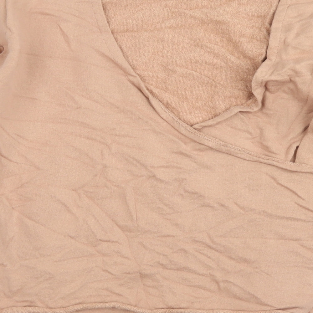 Zara Womens Brown  Cotton Wrap T-Shirt Size S Off the Shoulder - Plunge back