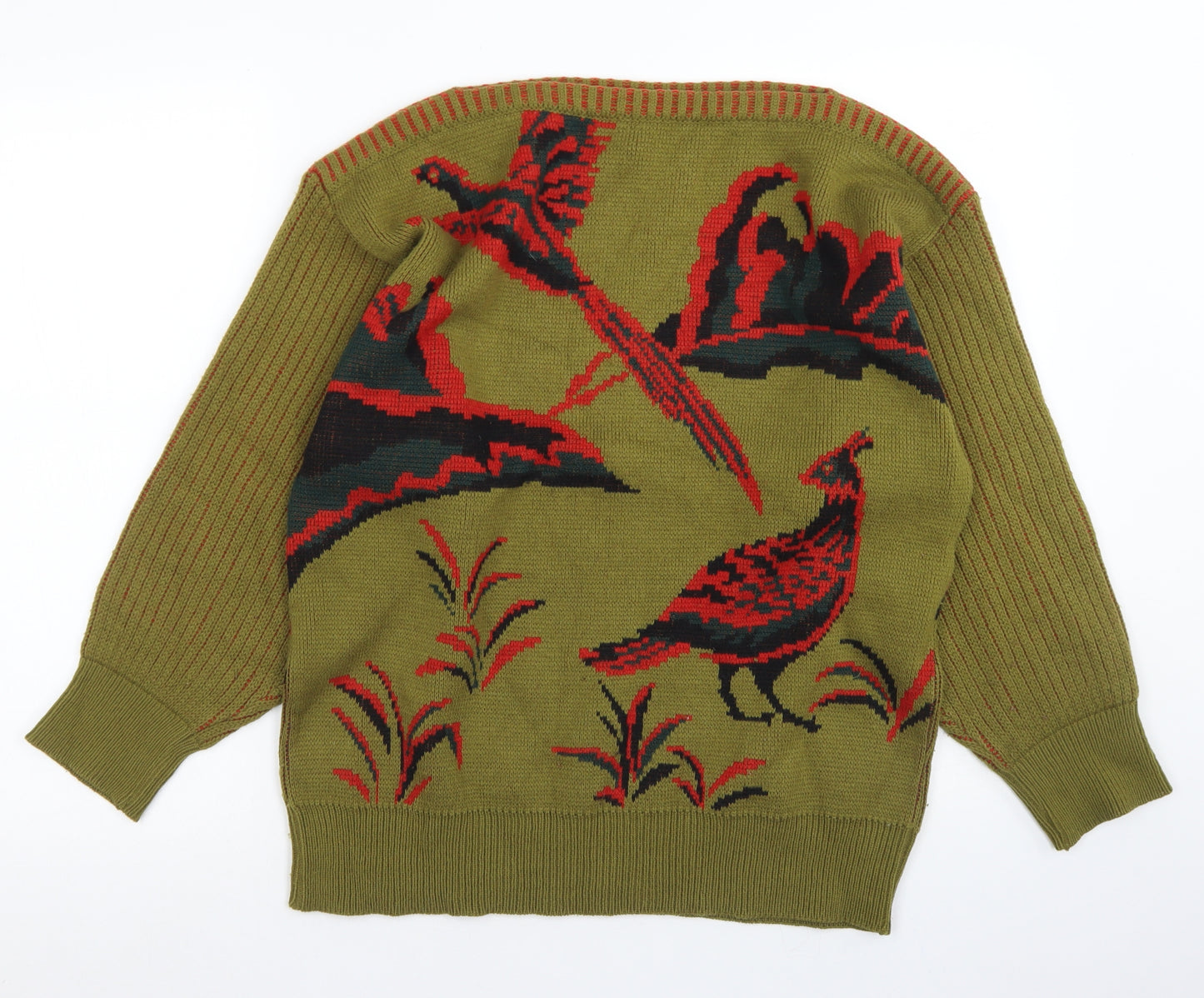 Mondi Mens Green Square Neck Floral Wool Pullover Jumper Size M   - Slash Neck
