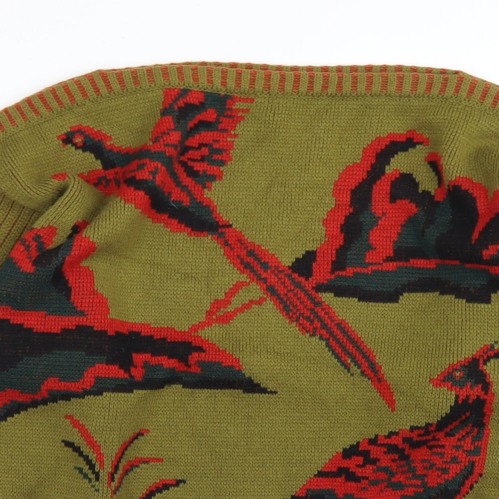 Mondi Mens Green Square Neck Floral Wool Pullover Jumper Size M   - Slash Neck