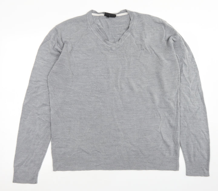 Burton Mens Grey V-Neck Acrylic Pullover Jumper Size L