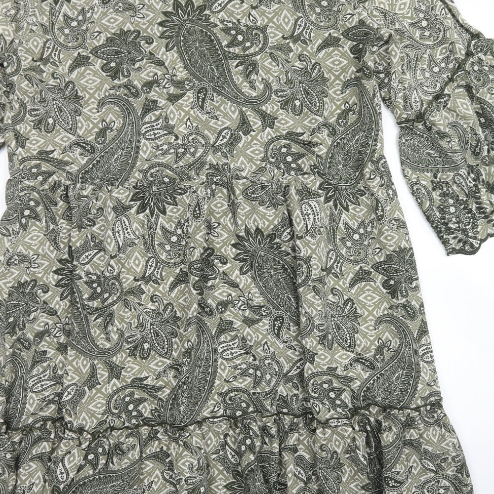 NEXT Womens Green Floral Polyester Trapeze & Swing  Size 16  Round Neck