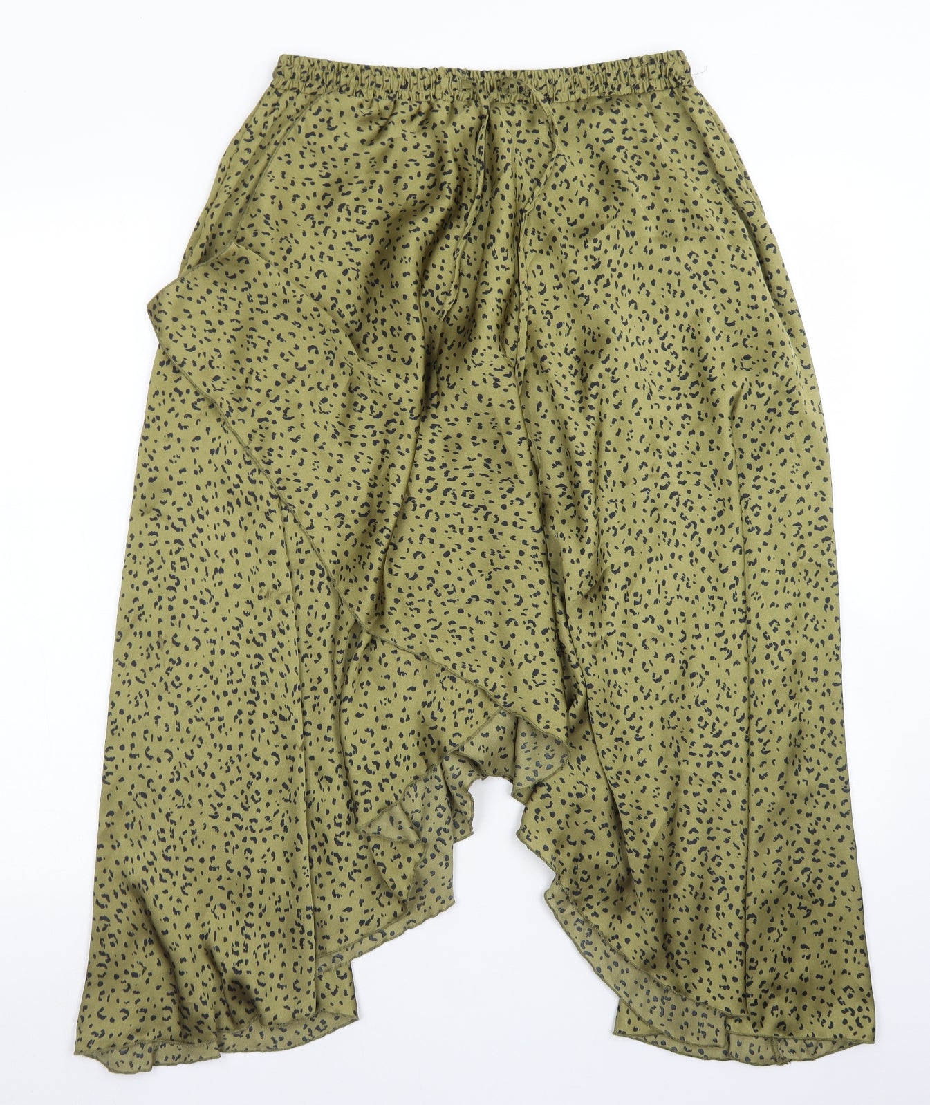 Zara Womens Green Animal Print Polyester Peasant Skirt Size S   Drawstring