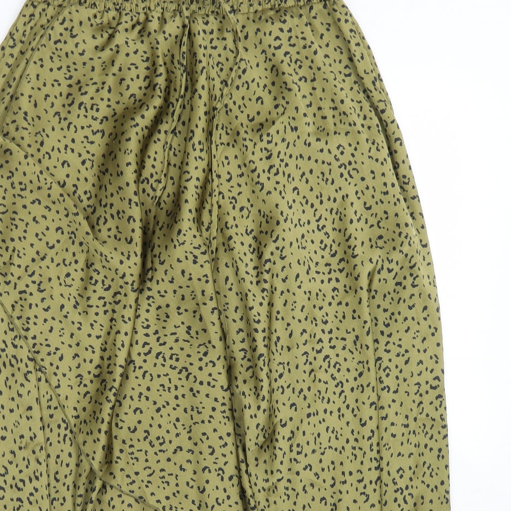 Zara Womens Green Animal Print Polyester Peasant Skirt Size S   Drawstring