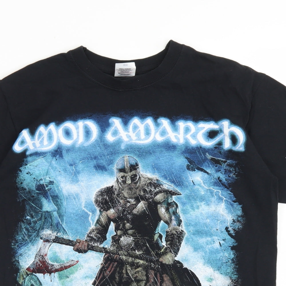 Fruit of the Loom Mens Black  Cotton  T-Shirt Size S Crew Neck  - Mon Amarth Band Tee