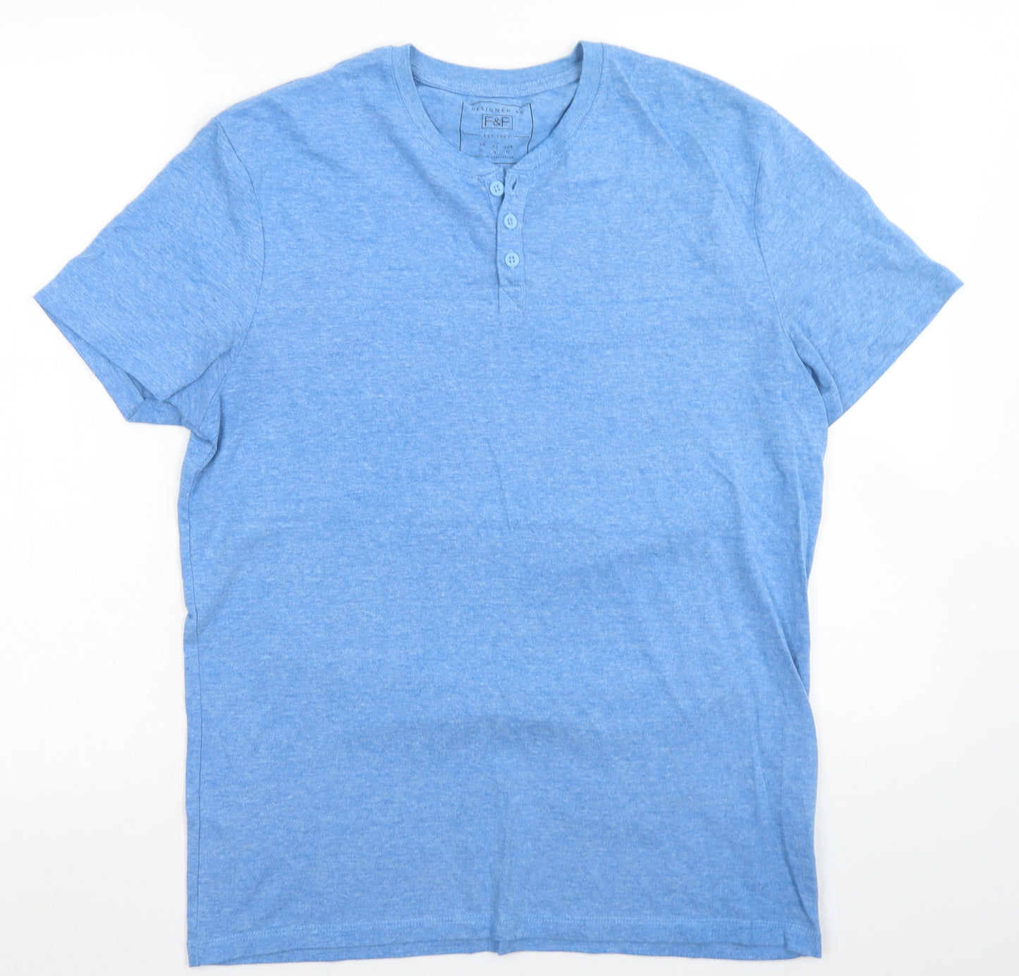 F&F Mens Blue  Cotton  T-Shirt Size M Henley