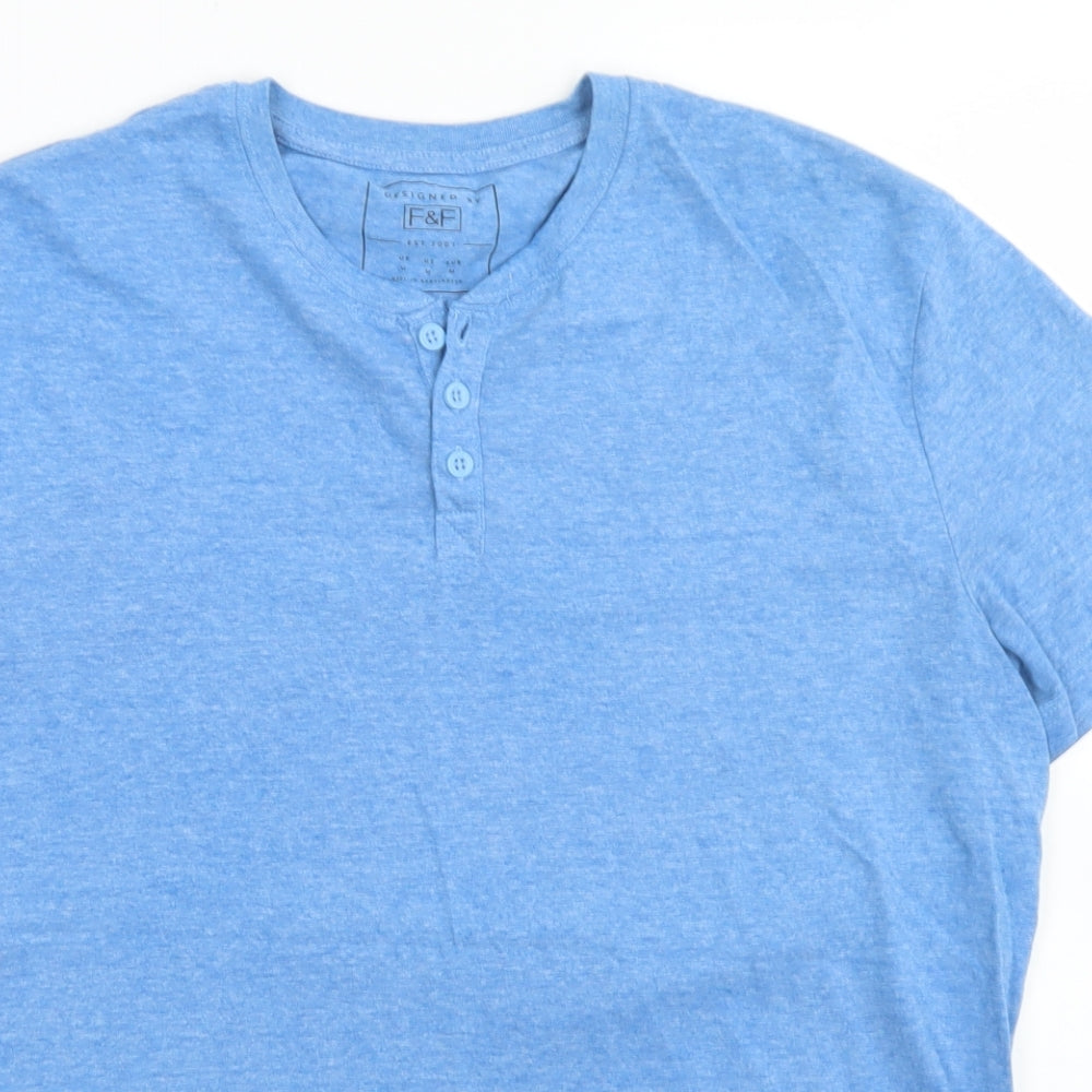 F&F Mens Blue  Cotton  T-Shirt Size M Henley