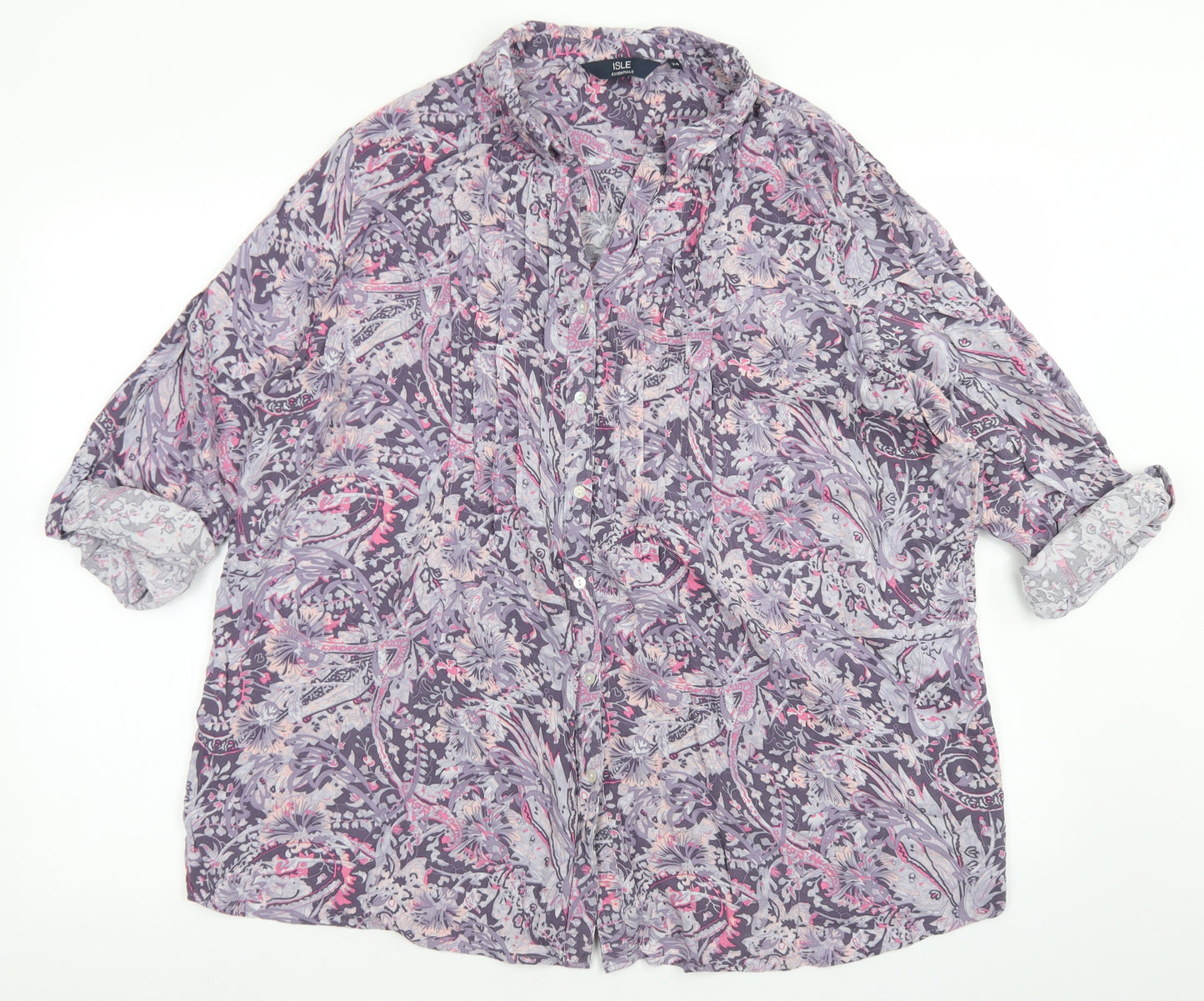 ISLE Womens Purple Floral Viscose Basic Button-Up Size 24 Collared