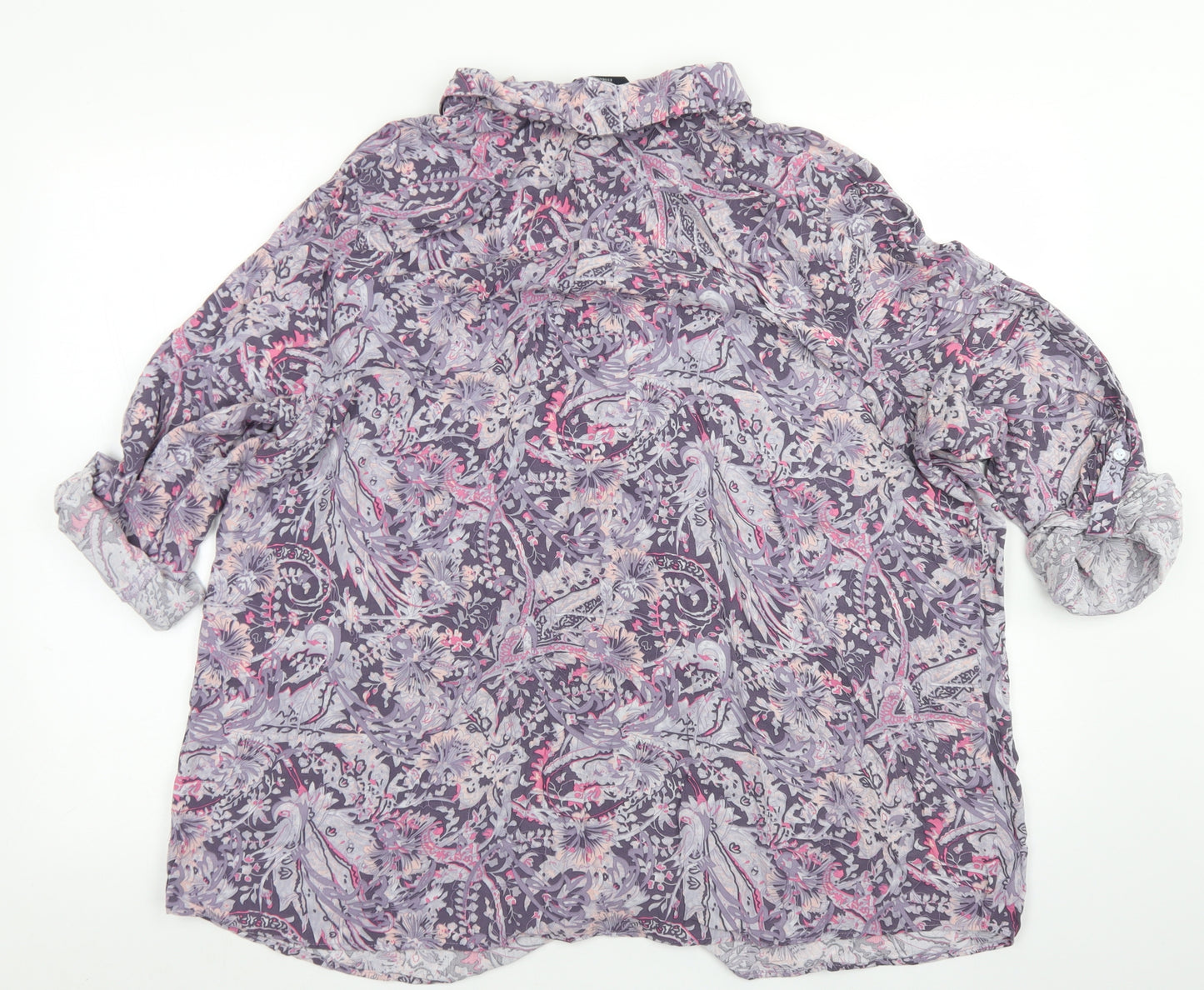 ISLE Womens Purple Floral Viscose Basic Button-Up Size 24 Collared