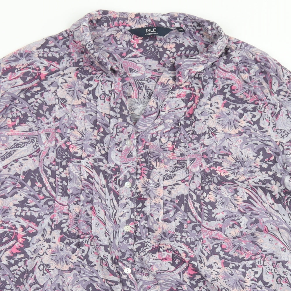 ISLE Womens Purple Floral Viscose Basic Button-Up Size 24 Collared