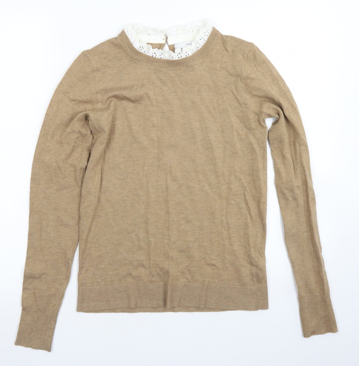 NEXT Womens Brown Round Neck  Viscose Pullover Jumper Size 6   - Lace Neckline