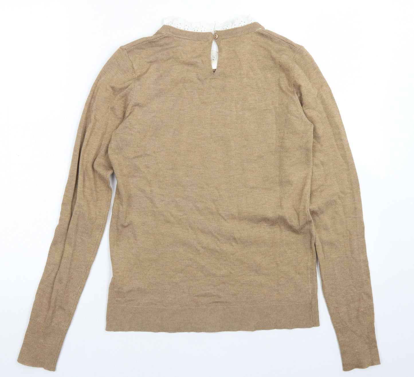 NEXT Womens Brown Round Neck  Viscose Pullover Jumper Size 6   - Lace Neckline