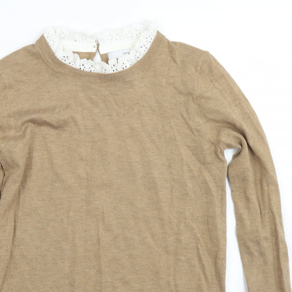 NEXT Womens Brown Round Neck  Viscose Pullover Jumper Size 6   - Lace Neckline