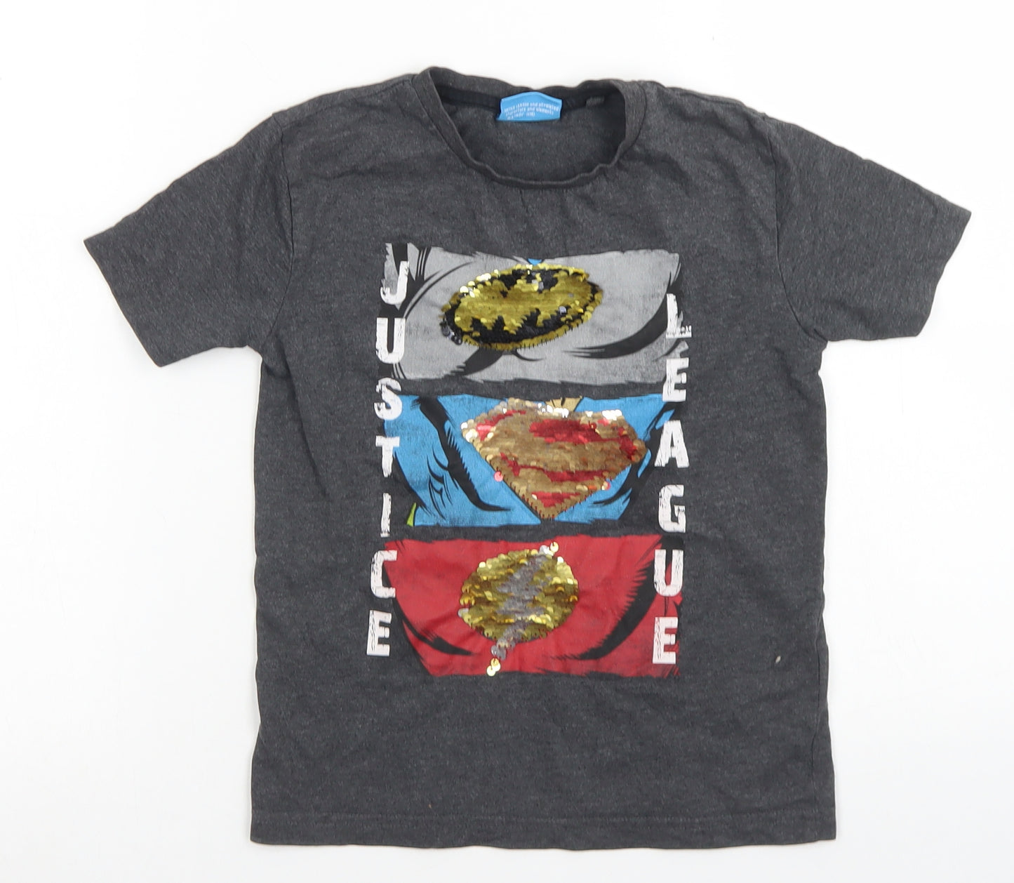 NEXT Boys Grey  Cotton Basic T-Shirt Size 5 Years Crew Neck  - Justice League, Reversible sequins