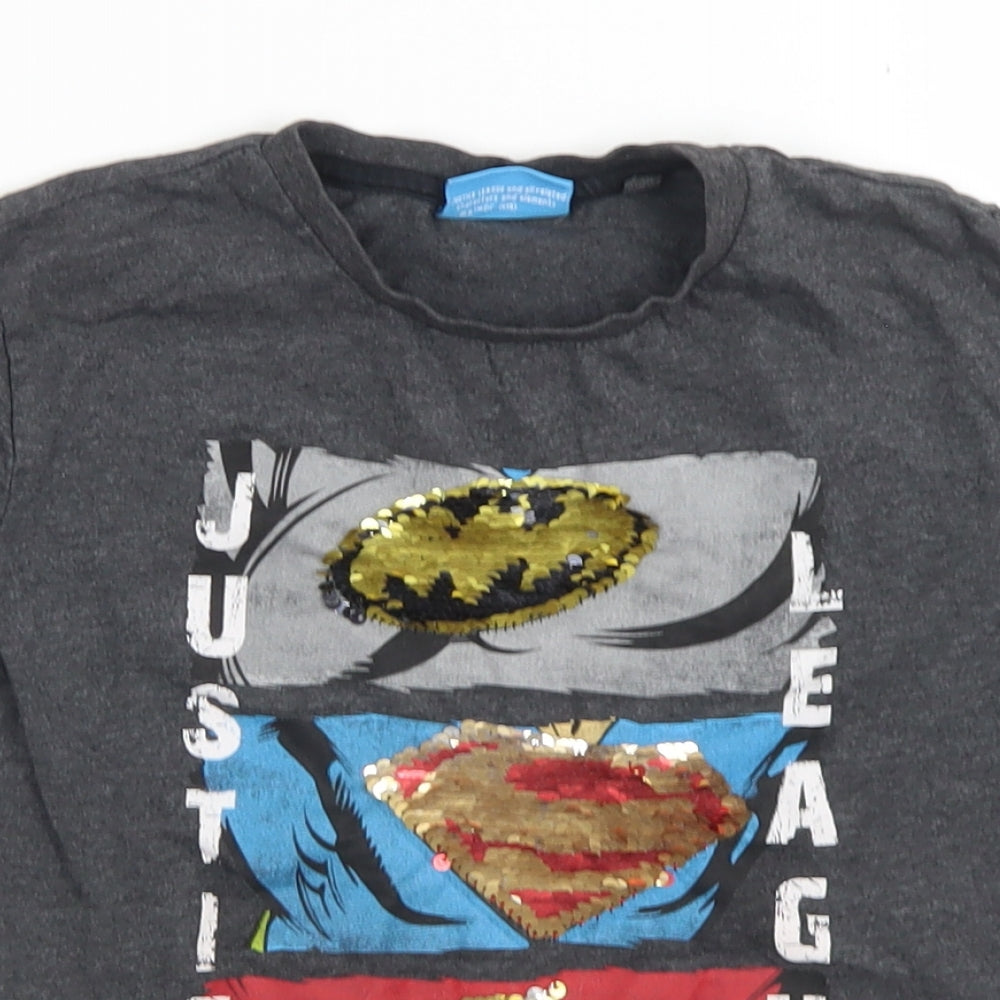 NEXT Boys Grey  Cotton Basic T-Shirt Size 5 Years Crew Neck  - Justice League, Reversible sequins