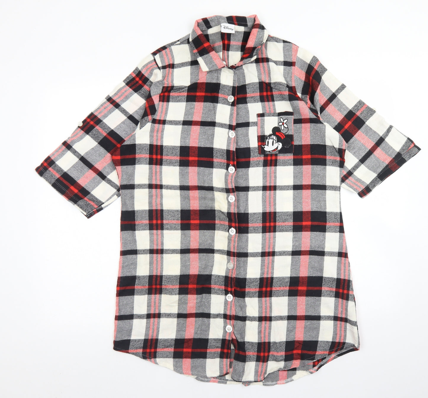 Argos Womens Red Plaid Cotton Top Nightshirt Size 16  Button - Minnie Mouse