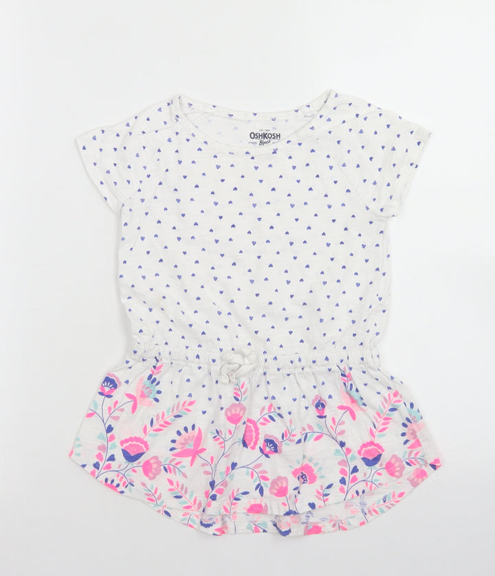 OshKosh Girls White Spotted Cotton Basic T-Shirt Size 6 Years Crew Neck  - Peplum