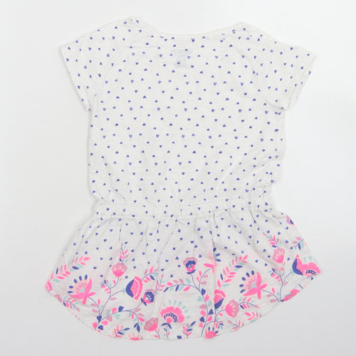OshKosh Girls White Spotted Cotton Basic T-Shirt Size 6 Years Crew Neck  - Peplum