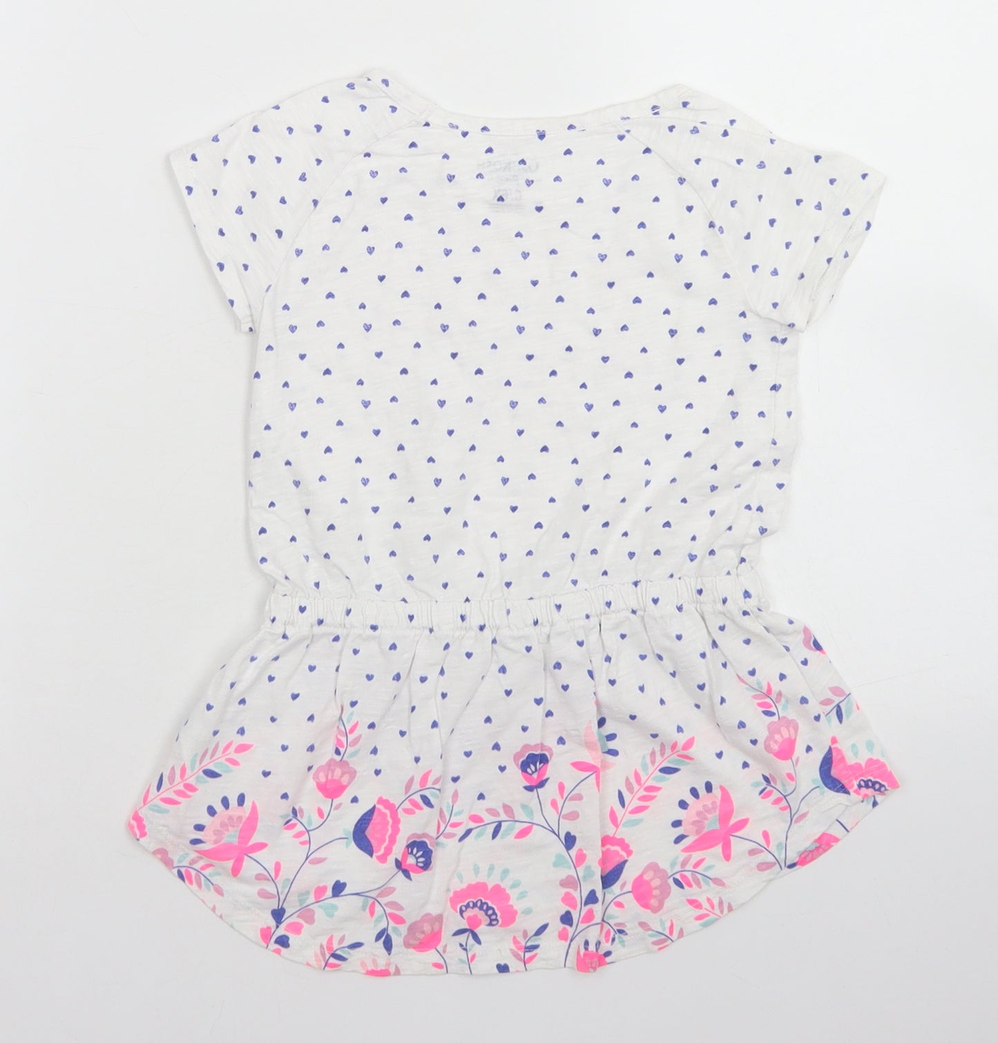 OshKosh Girls White Spotted Cotton Basic T-Shirt Size 6 Years Crew Neck  - Peplum