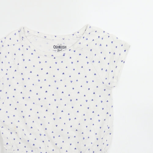 OshKosh Girls White Spotted Cotton Basic T-Shirt Size 6 Years Crew Neck  - Peplum