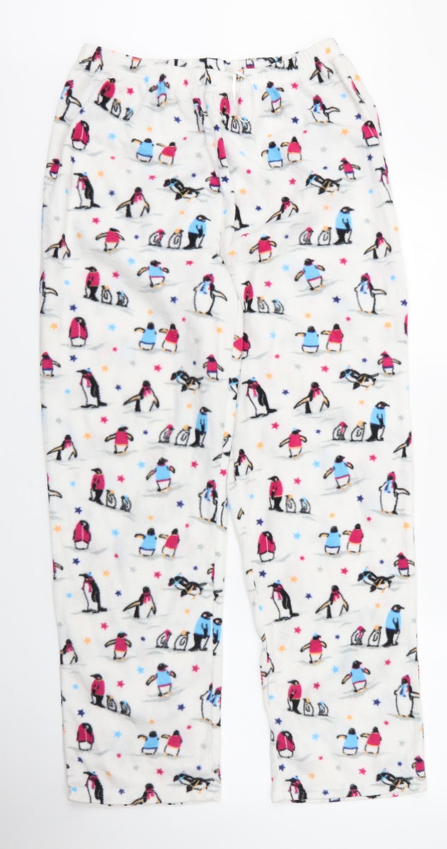 EWM Womens White Solid Polyester Chemise Pyjama Pants Size 12   - Penguin