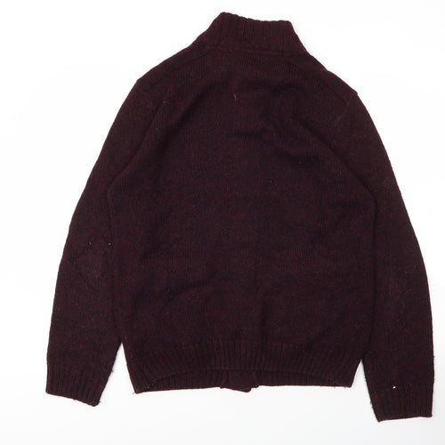 BHS Mens Purple Mock Neck  Acrylic Cardigan Jumper Size M