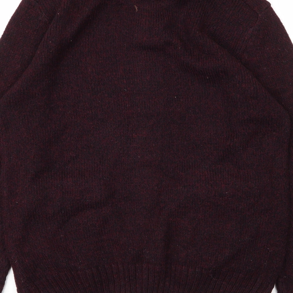 BHS Mens Purple Mock Neck  Acrylic Cardigan Jumper Size M