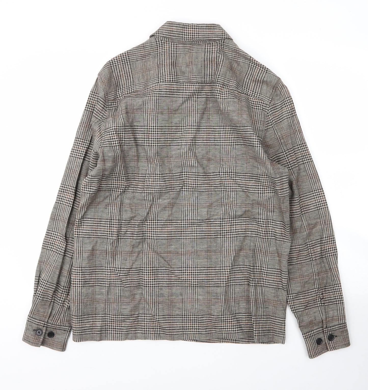 H&M Mens Beige Plaid Linen  T-Shirt Size S Collared