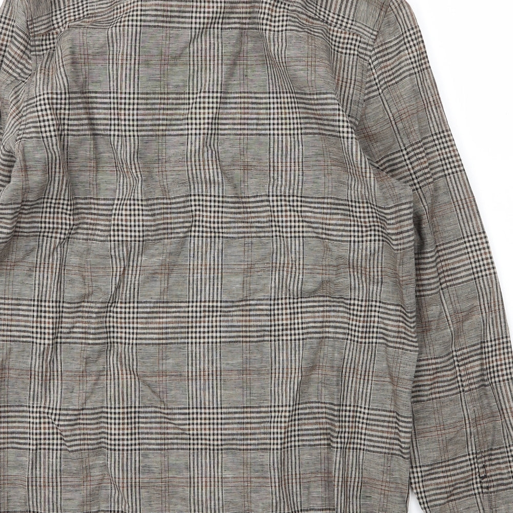H&M Mens Beige Plaid Linen  T-Shirt Size S Collared