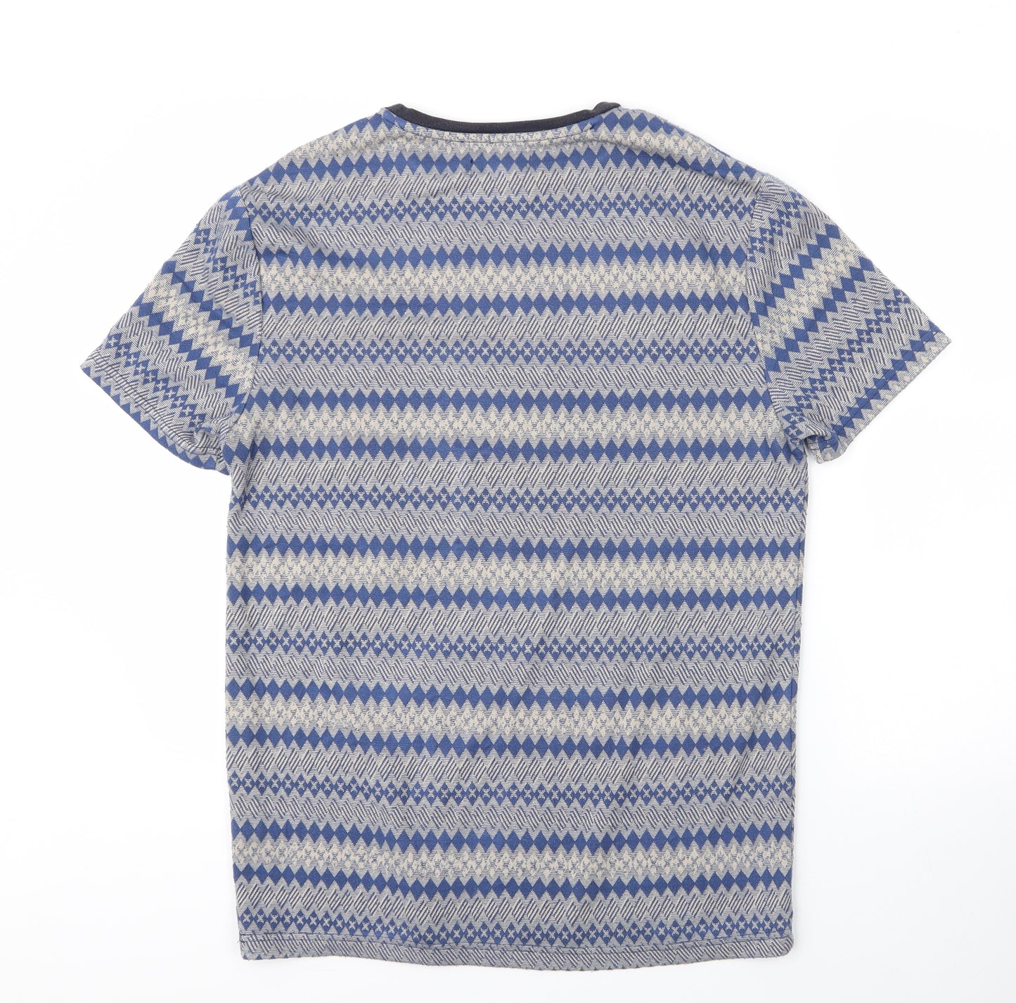 River Island Mens Blue Geometric Cotton  T-Shirt Size S Round Neck
