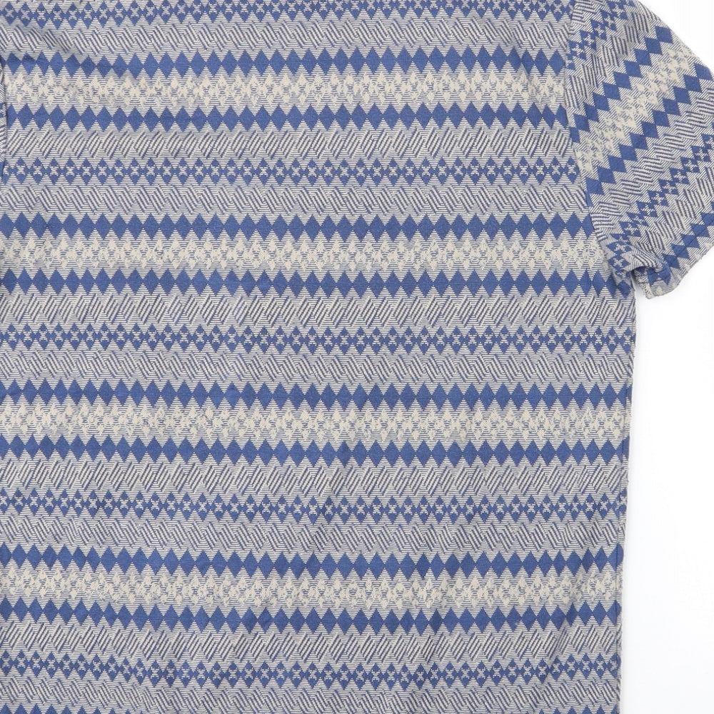 River Island Mens Blue Geometric Cotton  T-Shirt Size S Round Neck