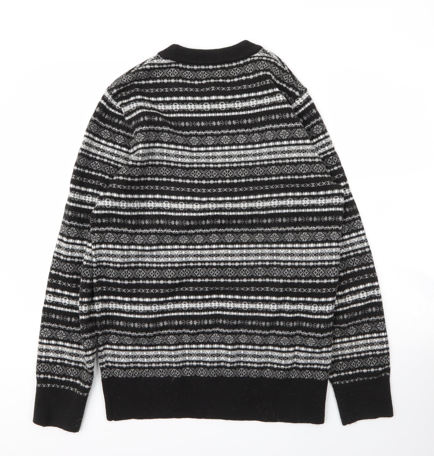 H&M Mens Grey Round Neck Fair Isle Acrylic Pullover Jumper Size S