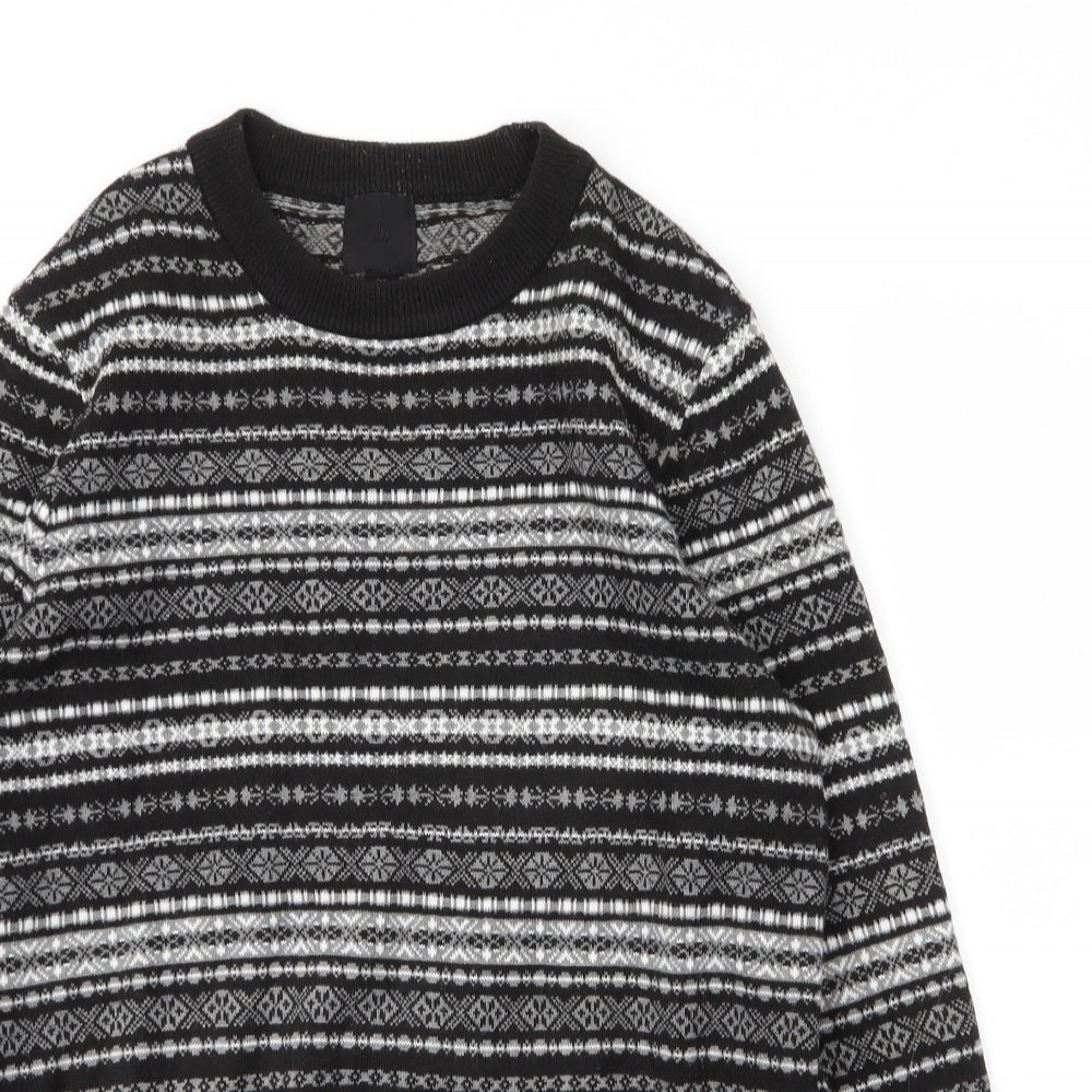 H&M Mens Grey Round Neck Fair Isle Acrylic Pullover Jumper Size S