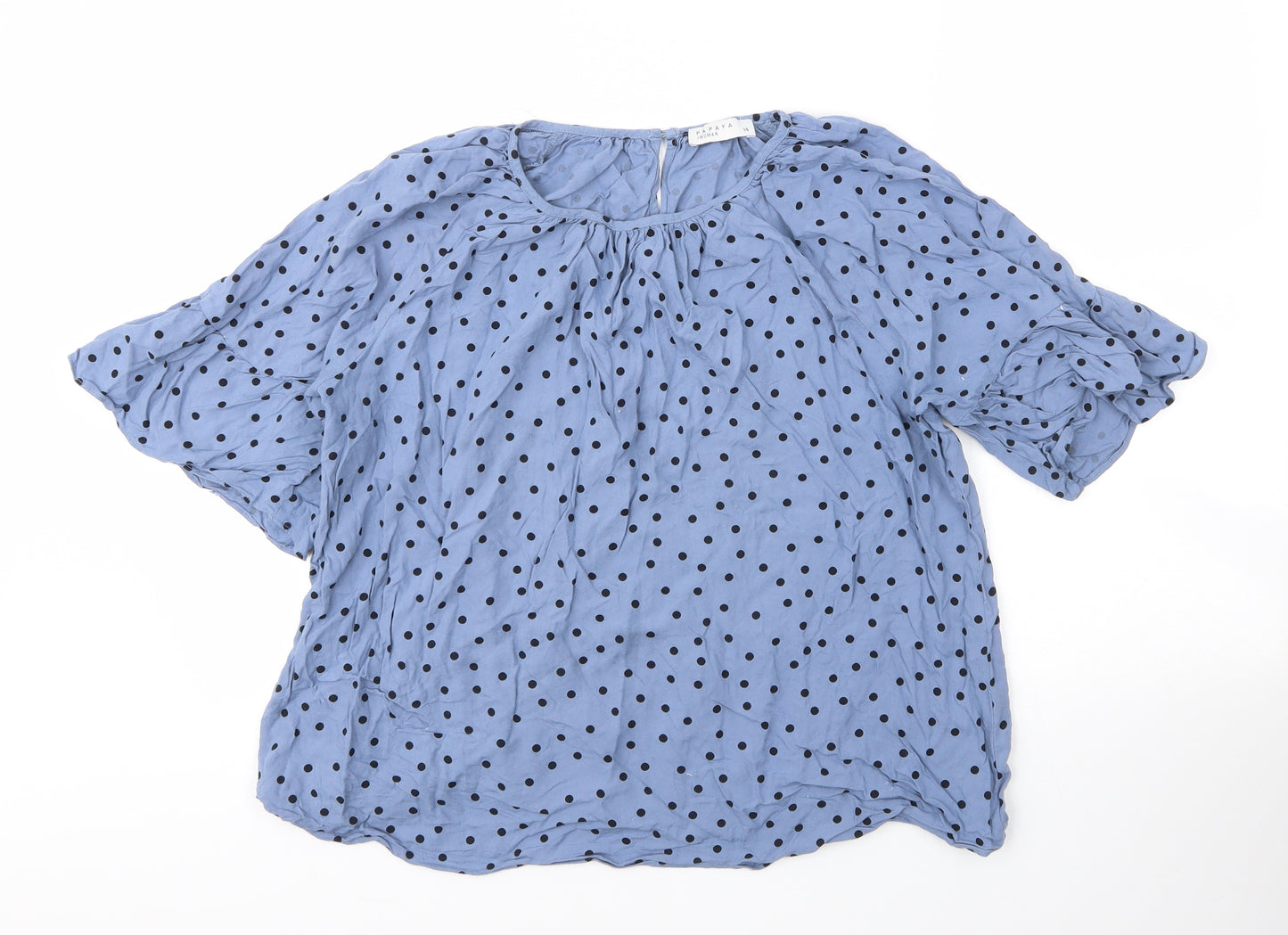 Papaya Womens Blue Polka Dot Viscose Basic Blouse Size 14 Round Neck